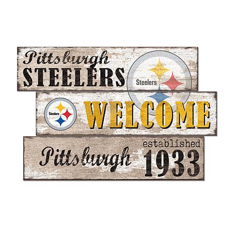 Officially Licensed NFL Flag 3 Plank Wall Sign - Pittsburgh Steelers