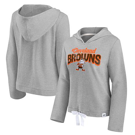 Women's Fanatics Branded Heather Gray Cleveland Browns First Team Cropped Lightweight Hooded Top Size: Small