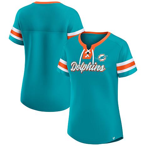 Fanatics Women's Branded White Miami Dolphins Spirit Jersey Lace-Up V-Neck  Long Sleeve T-shirt