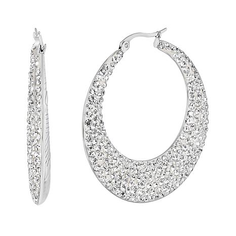 Stately Steel Crystal Graduated Hoop Earrings - 20329421 | HSN