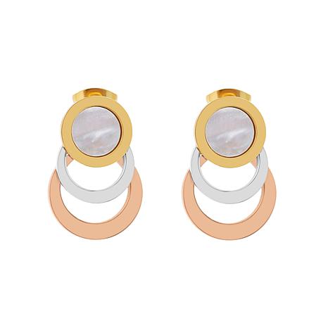 Stately Steel Triple Round Mother-of-Pearl Earrings