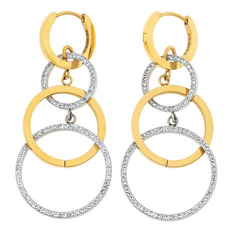 Stately Steel Two-Tone Pavé Circle Drop Earrings - 21053303 | HSN