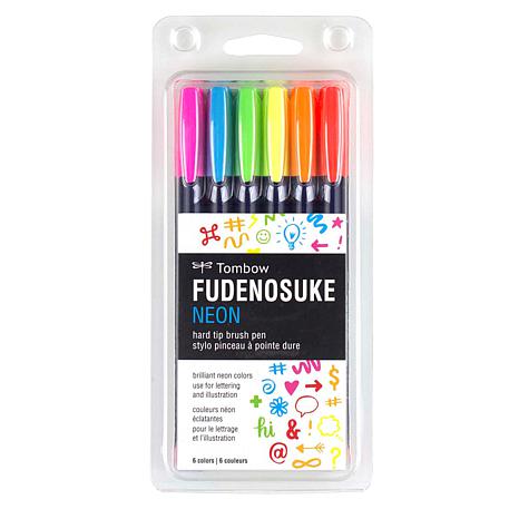 Tombow Fudenosuke Neon Brush Pens 6-pack