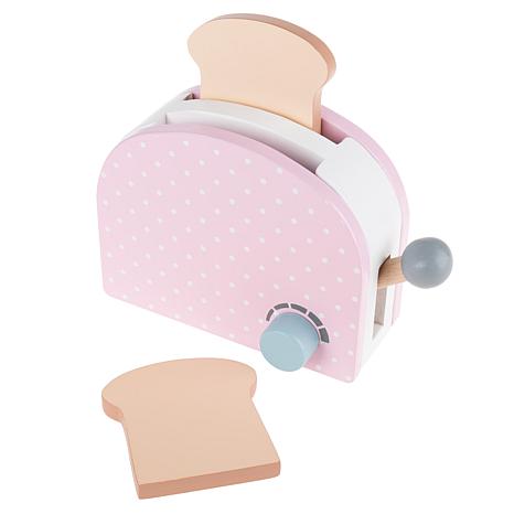 pink wooden toaster set