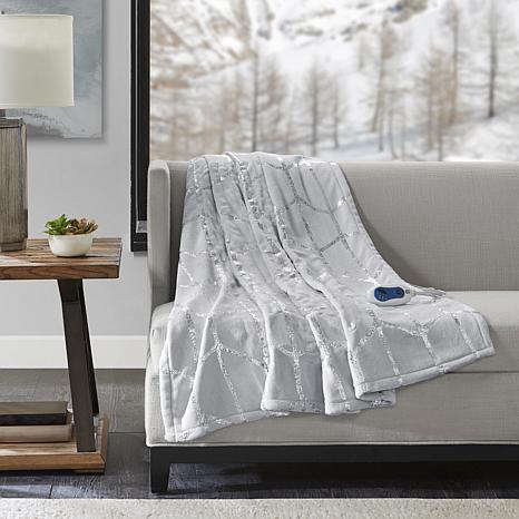 True North Raina Heated Metallic Print Throw Grey HSN