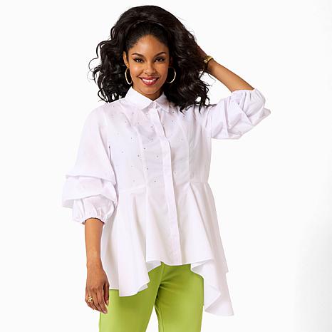 Vivica A. Fox Collection High-Low Blouse with Rhinestone Embellishment Vivica A. Fox Collection High-Low Blouse with Rhinestone Embellishment