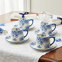 10 Strawberry Street Bella Tea Cup & Saucer, Vintage Bloom, Set of 4