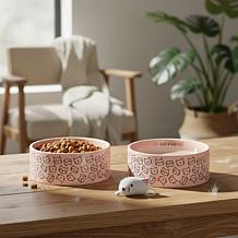 10 Strawberry Street Set of 2 Face Pattern Pet Dish - Pink