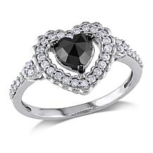 1.01ctw Black & White Diamond Heart 10K White Gold Ring