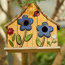 10.5"H Yellow Distressed Solid Wood 2-Story Townhouse Garden Birdhouse