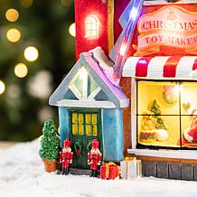10.75" Lighted Christmas Toy Market Resin Village