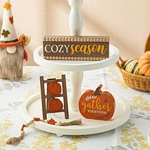 10.75"L Set of 4 Fall Wooden Word Signs Tiered Tray Table Décor