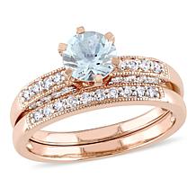 1.09ctw Aquamarine and Diamond 10K 2pc Ring Set