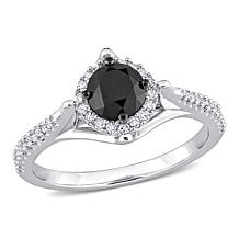 10K White Gold 1.18ctw Black and White Diamond Vintage Engagement Ring