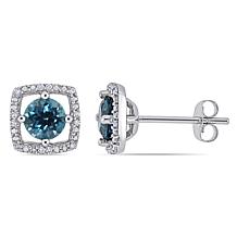 10K White Gold 1.19ctw London Blue Topaz and Diamond Halo Earrings