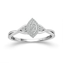 10K White Gold 1/8ctw Diamond Marquise Center Twist Shoulders Ring