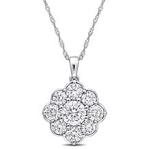 10K White Gold 2.50ctw Moissanite Floral Pendant with 17" Chain