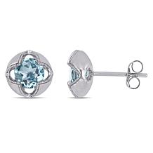 10K White Gold Blue Topaz Halo Stud Earrings