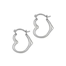 10K White Gold Heart Hoop Earrings with Hinged Clasp