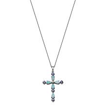10K White Gold Multigemstone Cross Pendant with Chain