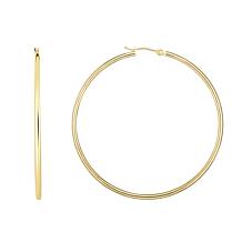 10K Yellow Gold 45x2mm Tube Hoop Earrings with Hinged Clasp