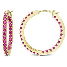 10K Yellow Gold Created Ruby Inside-Outside Hoop Earrings