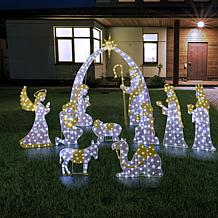 11-Piece Lighted 2D Iridescent Fabric Nativity Scene