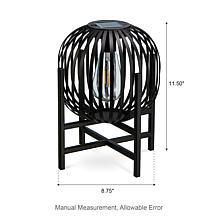11.50"H Black Metal Stripes Solar Powered Edison Bulb Outdoor Lantern
