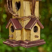 11.5"H Distressed Wood Cottage Decorative Garden Birdhouse with Rattan