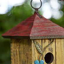 11.75"H Distressed Solid Wood Cottage Decorative Birdhouse w/ 3D Meta