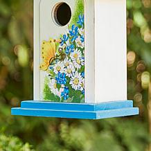 11.75"H Stylish Wood Birdhouse w/Elegant Daisy and Butterfly Pattern