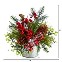 12” Holiday Winter Pinecones, Berries Christmas Table