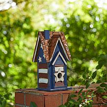 12.25"H Patriotic Wood Outdoor Garden Birdhouse with 3D Star