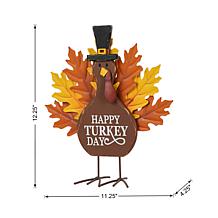 12.25"H Wooden and Metal Thanksgiving Turkey Table Decor