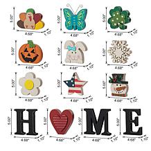 13-Piece Wooden Interchangeable HOME Tabletop Sign w/ Seasonal Icons