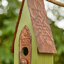 13.25"H Green Solid Wood Slim Cottage Outdoor Garden Birdhouse
