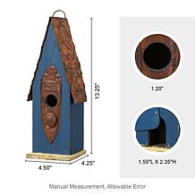 13.25"H Retro Blue Solid Wood Slim Cottage Outdoor Garden Birdhouse