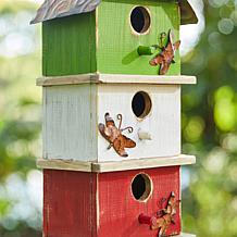 13.75"H Multicolored Distressed Solid Wood Three-Story Villa Birdhouse