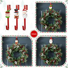 14" H Christmas Metal Elf, Snowman and Santa Wreath Hanger - Set of 3