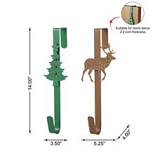 14" H Christmas Tree and Reindeer Metal Wreath Hanger - Set of 2