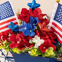14" Patriotic Metal Wagon Centerpiece with Hydrangeas