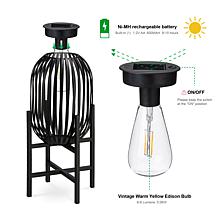 14.25"H Slim-shaped Black Metal Solar Powered Outdoor Lantern w/Stand