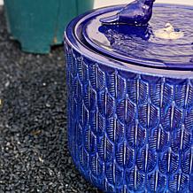 14.75"H Cobalt Blue Birds Leaf Pattern Ceramic Fountain, Pump & Light
