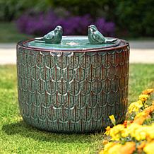 14.75"H Turquoise Leaf Pattern Cylindrical Outdoor Ceramic Fountain
