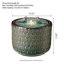 14.75"H Turquoise Leaf Pattern Cylindrical Outdoor Ceramic Fountain