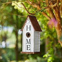14.75"H Washed White Distressed Solid Wood "HOME" Garden Birdhouse