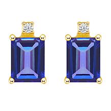 14K Gold 6x4mm Emerald-Cut Tanzanite and Diamond Accent Stud Earrings
