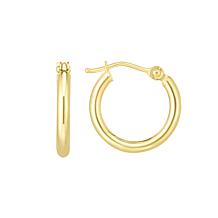 14K Gold Polished Round Tube Hoop Earrings