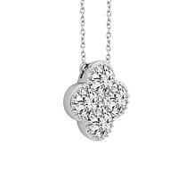14K White Gold 1/2ctw Diamond Clover Drop Necklace