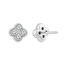 14K White Gold 1ctw Pave' Diamond Flower Stud Earrings